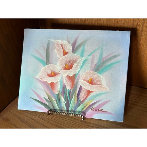 Original acrylic Painting- pink Callie Lillie’s - unframed, vintage wear, damage - Picture 1 of 14